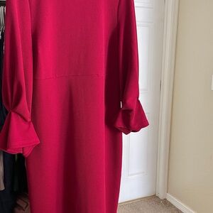Red Pleated Ruffled Midi Dress